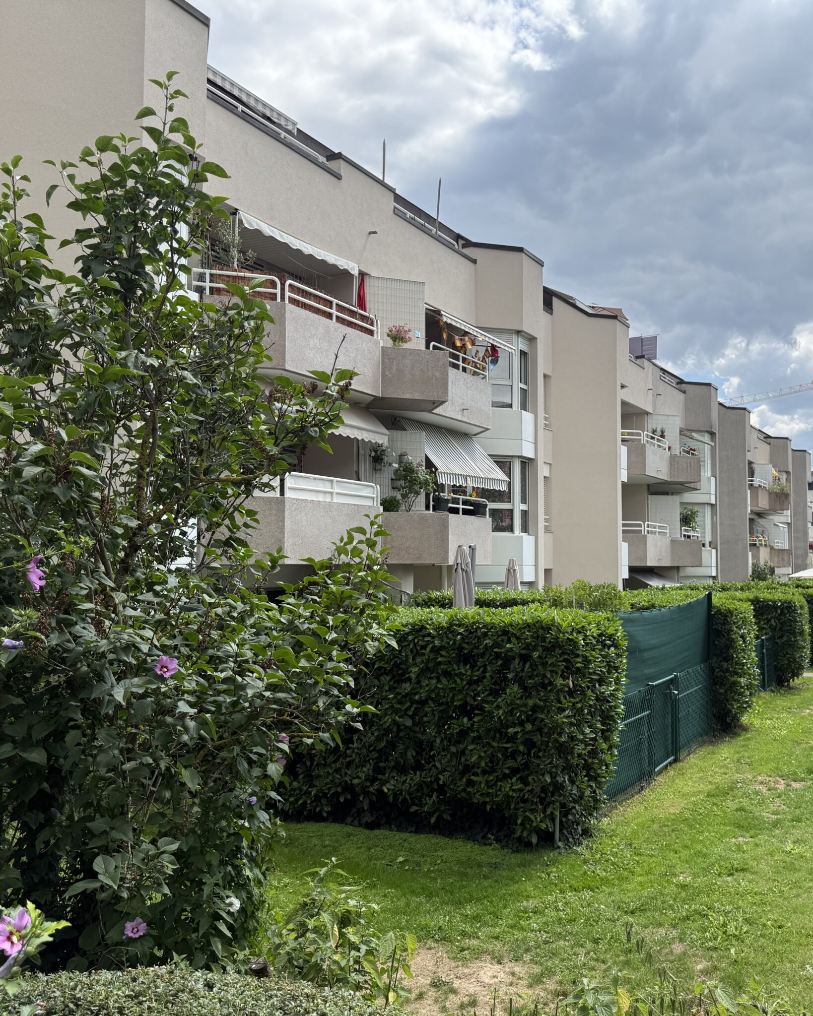 Pré-Colomb à Versoix, façade avec balcons et stores des immeubles à rénover